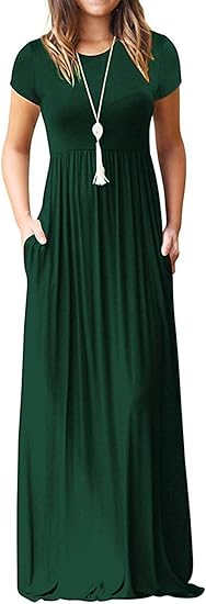 EUOVMY Women's Short Sleeve Loose Plain Maxi Dresses Casual Vacation Long Dresses with Pockets