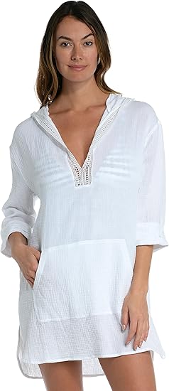 La Blanca Women's Between The Lines Pullover Square Hoodie Cover Up