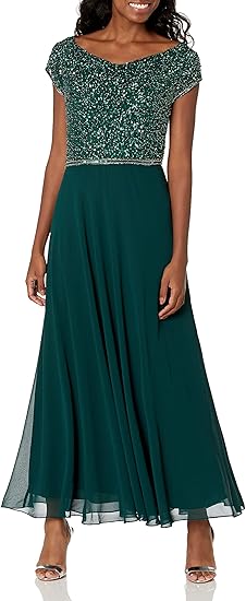 J Kara Women's Beaded Empire Waist Gown Petite