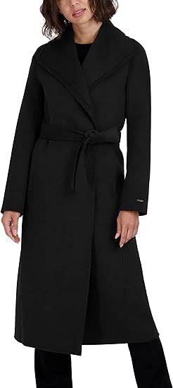 TAHARI Women's Maxi Double Face Wool Blend Wrap Coat