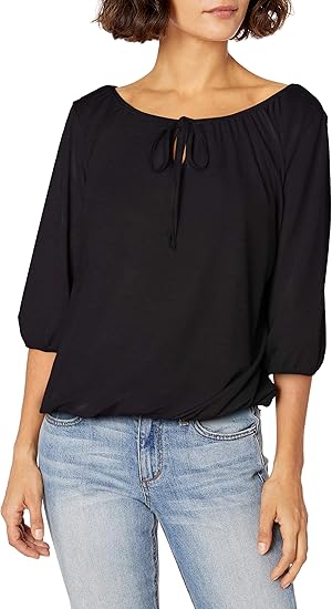 Star Vixen Women's Plus-Size Peasant Top with Elastic Hem