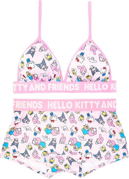 Hello Kitty womens Sports Bra & Boy Short Underwear Sets With Kuromi, Melodi, Keroppi & More in Xxxs-xl