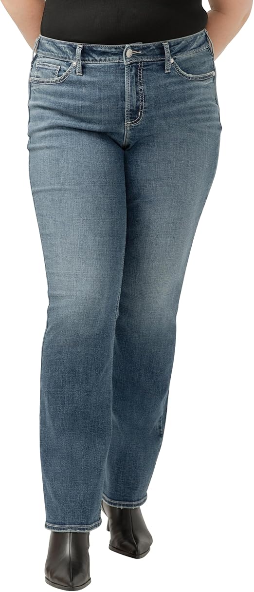 Silver Jeans Co. Women's Plus Size Suki Mid Rise Curvy Fit Slim Bootcut Jeans