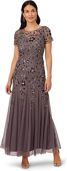 Adrianna Papell Women's Bead Long Dress with Godets