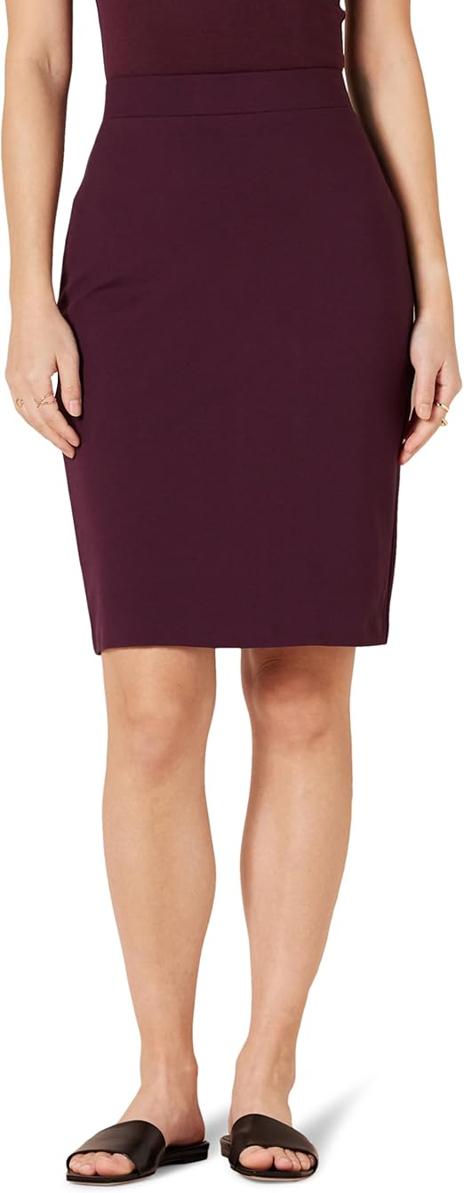 Amazon Essentials Women's Ponte Pull-On Above The Knee Fitted Pencil Skirt