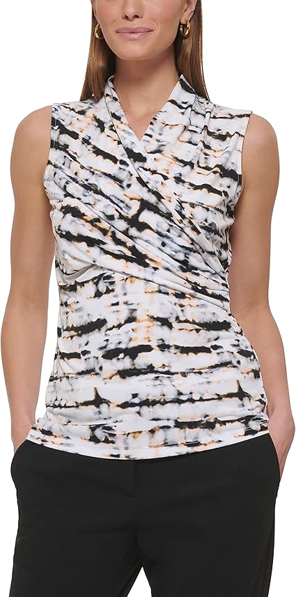 DKNY Women's Sleeveless Crossover Blouse