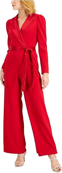 Adrianna Papell Womens Knit Crepe Tuxedo Jumpsuit