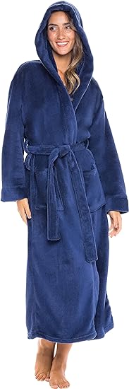 Alexander Del Rossa Womens Robe, Long Plush Bathrobe with Hood, Hooded Robes for Women Plus Size Bath Robe