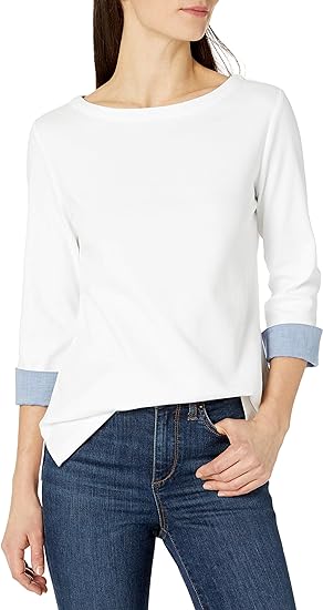 Nautica Women's Boatneck 3/4 Sleeve 100% Cotton Shirt