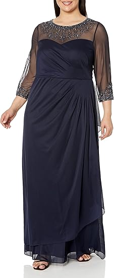 Alex Evenings Women's Plus Size Long Sleeve Sweetheart Neckline Dress