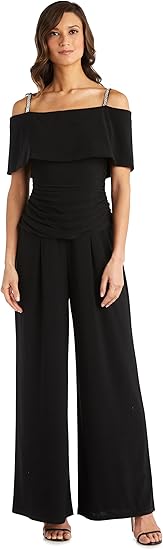 R&M Richards Womens Plus Knit Off-The-Shoulder Jumpsuit