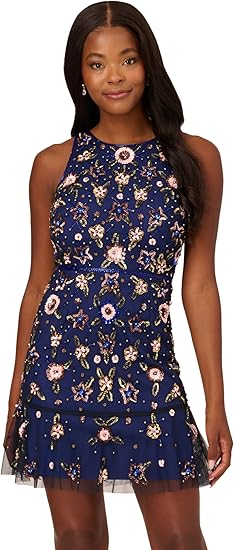 Adrianna Papell Women's Floral Beaded Short Dress