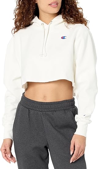 Champion Women's Reverse Weave Cropped Cut-Off Hoodie, Left Chest C