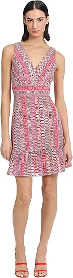 Donna Morgan Women's Colorful Crochet Sleeveless Above The Knee Dress with Hem Ruffle Tier