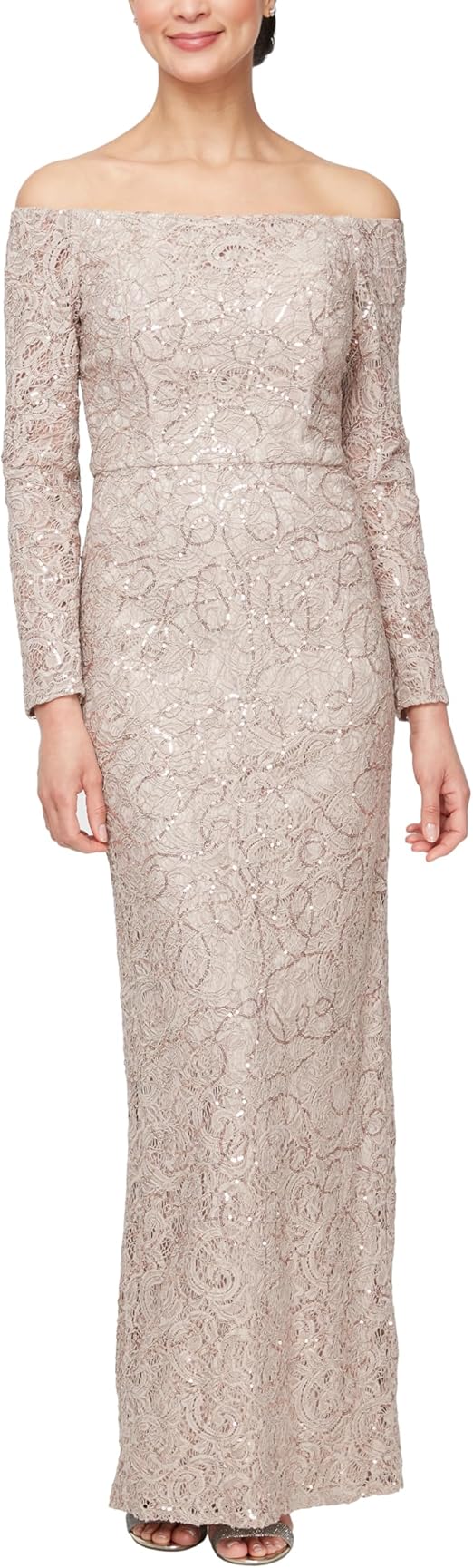 Alex Evenings Women's Long ¾ Sleeve Off The Shoulder Elegant Mother of The Bride Dress