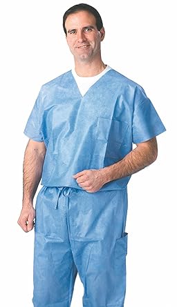 Medline Disposable Scrub Shirt, V-Neck, XL Size, Unisex, Blue (Pack of 30)