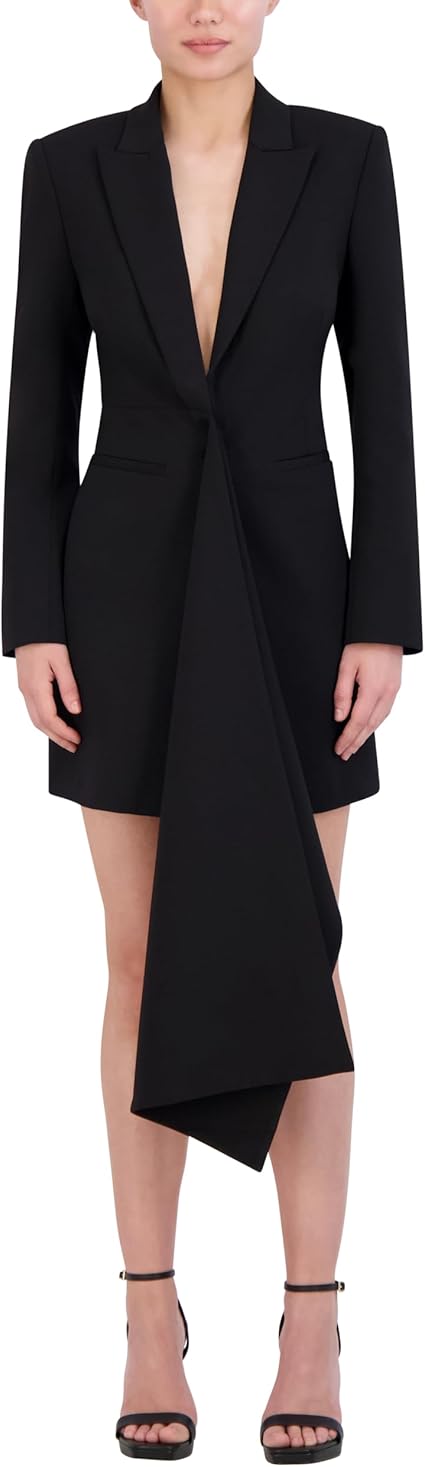 BCBGMAXAZRIA Women's Long Sleeve Asymmetrical V Neck Blazer Mini Dress