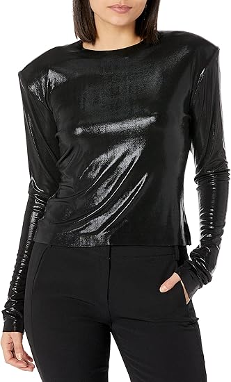 Norma Kamali Women's Shoulder Pad Long Sleeve Crew Top