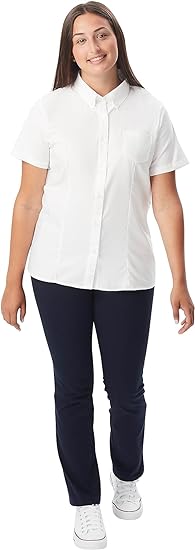 French Toast Women's Oxford Button-Down Collar Blouse with Short Sleeves