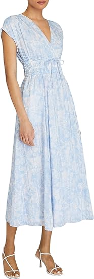 Club Monaco Women's Tie Front Flutter Sleeve Midi Dress