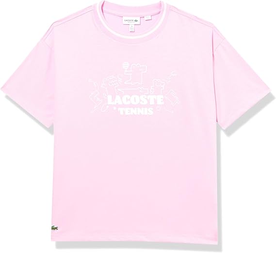 Lacoste Short Sleeve Crew Neck Oversized All Over Print Tennis Playing Croc W/Large Writing Tee Shirt