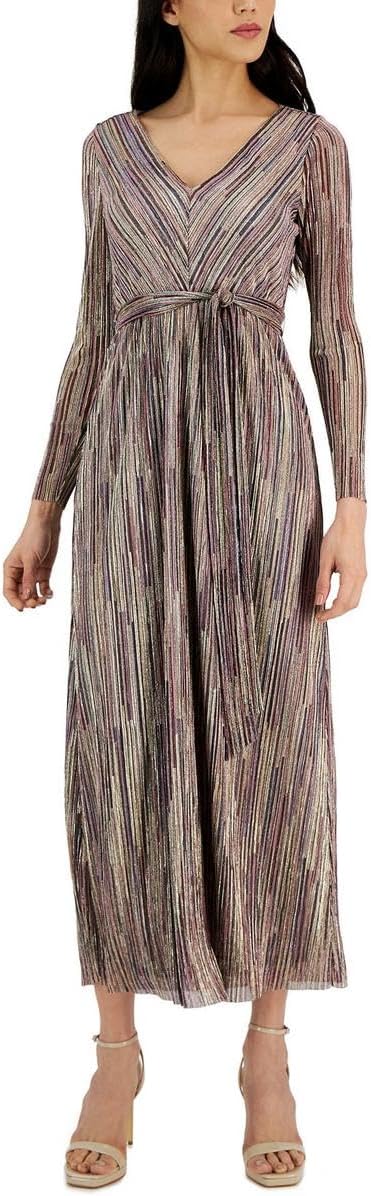 Anne Klein Women's V Neck Maxi Pleated Dress