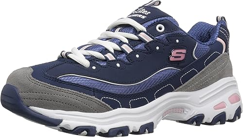 Skechers Sport Women's D'Lites - Me Time - Memory Foam Lace-up Sneaker,Navy/Grey/White,10 M US