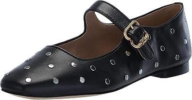 Sam Edelman Women's Michaela Stud Mary Jane Flat, Black Leather, 7