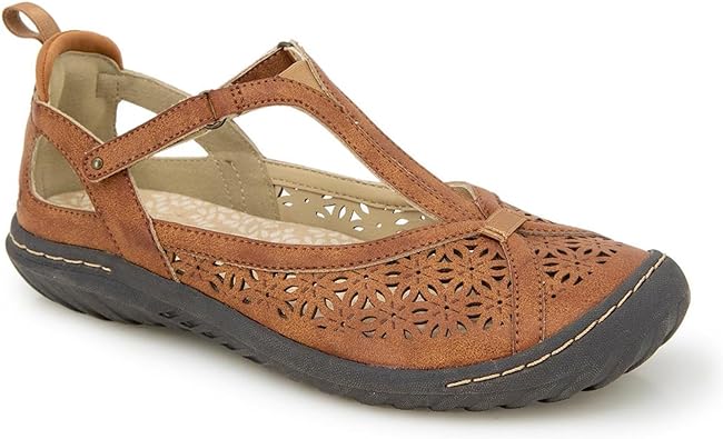 JBU by Jambu Women's Daffodil Comfort Casual Classic Mary Jane T-Strap Flats Fashion Shoes, Whiskey, 8.5