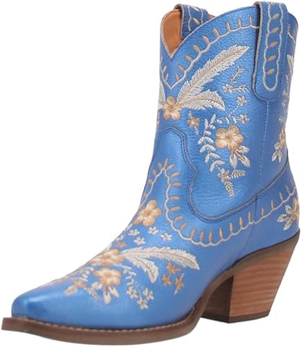 Dingo Womens Primrose Embroidered Floral Snip Toe Casual Boots Ankle Mid Heel 2-3