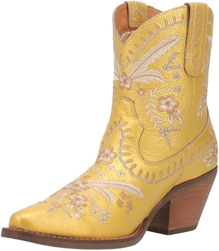 Dingo Womens Primrose Metallic Embroidered Floral Snip Toe Casual Boots Ankle Mid Heel 2-3