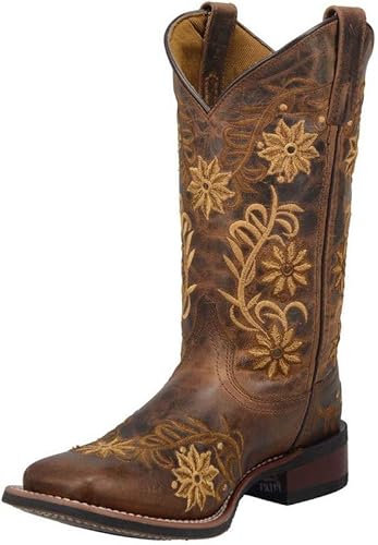 Laredo Women's Brown Secret Garden Floral Embroidered Pull-On Cowgirl Boot 5822