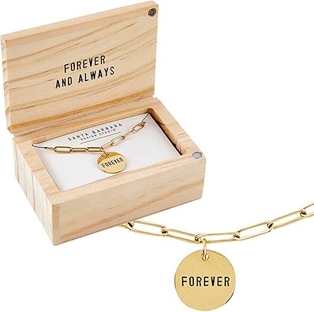 Santa Barbara Design Studio Fleur Jewelry Wedding Gold Plated Link Chain Charm Necklace Wood Boxed Gift Set, 17