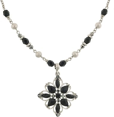 2028 Jewelry Black Flower Pendant Necklace For Women 16