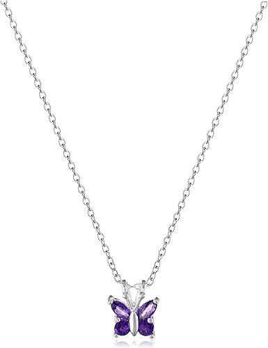 Amazon Essentials Sterling Silver Gemstone Butterfly Pendant Necklace, 18