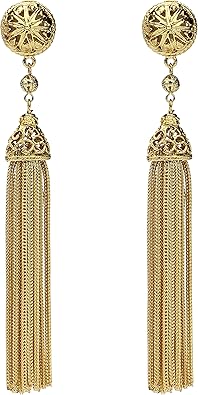 Ben-Amun Jewelry Gold Round with Tassel Drop Clip On Earrings