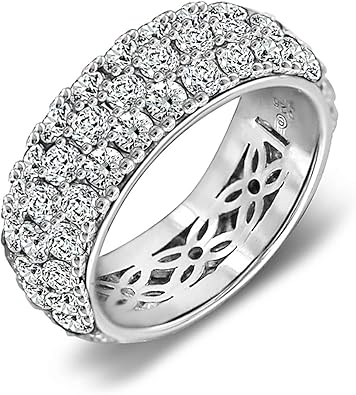 Amazon Essentials Platinum or Gold Plated Sterling Silver 3 Row Pave Ring set with Round Infinite Elements Cubic Zirconia, (previously Amazon Collection)