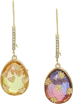 Betsey Johnson Womens Easter Egg Mismatch Dangle Earrings