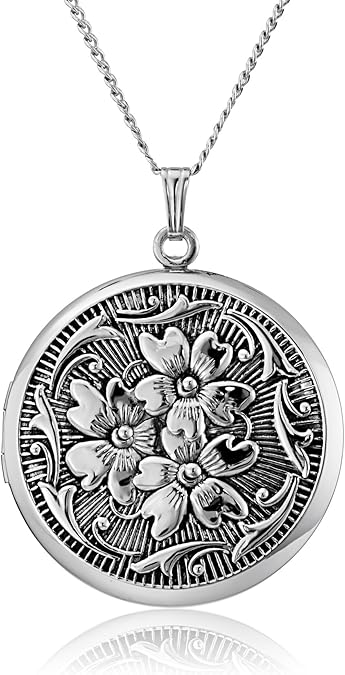 Amazon Essentials Sterling Silver Round Embossed Antique Finish Locket Necklace, 20