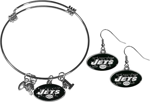 Siskiyou NFL womens Dangle Earrings and Charm Bangle Bracelet Set