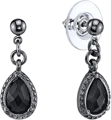 1928 Jewelry Black Victorian Inspired Petite Teardrop Earrings