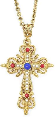 Ben-Amun Jewelry Christian Cross with Crystals Pendant 24k Gold Plated Necklace Made in New York