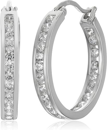 Amazon Essentials Sterling Silver Cubic Zirconia Medium Round Hoop Earrings (3/4 cttw) (previously Amazon Collection)