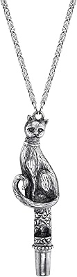 1928 Jewelry Antiqued Pewter Cat Whistle Pendant Necklace For Women, 30