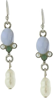 1928 Jewelry Silver-Tone Semi-Precious and Pearl Drop Earrings