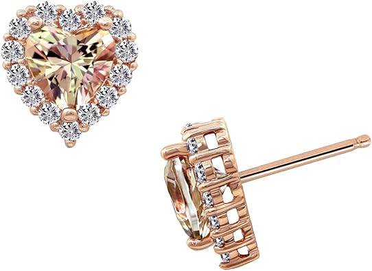 Amazon Essentials Womens Rose Gold Plated Sterling Silver Infinite Elements Cubic Zirconia Heart Misty Rose Topaz Stud Earrings, (previously Amazon Collection)