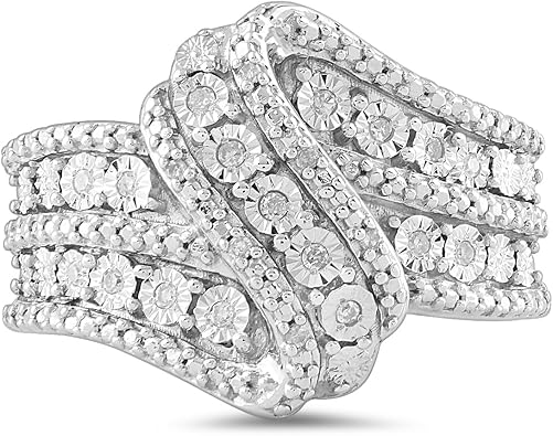 Amazon Essentials Sterling Silver Diamond 3 Row Twist Fashion Band Ring (1/10 cttw), (previously Amazon Collection)