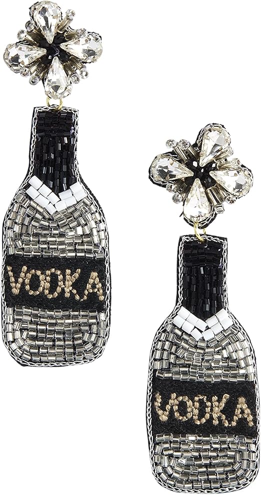 Mud Pie Womens Drink Dangle Beaded Earring Set, Black Vodka, One Size