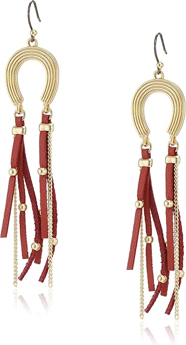 Lucky Brand Horseshoe and Leather Fringe Earrings, Gold, One Size