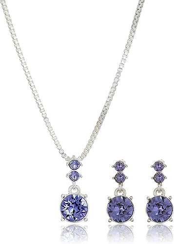 Nine West Silver-Tone and Purple Necklace and Earrings Set